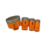 Conjunto de brocas diamantadas em diferentes tamanhos, com revestimento em laranja. Ideal para perfuração em diversos materiais, oferecendo precisão e durabilidade.