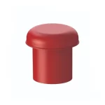 Protetor de vergalhão na cor vermelha, utilizado para cobrir as extremidades de vergalhões, proporcionando segurança e evitando acidentes em obras.